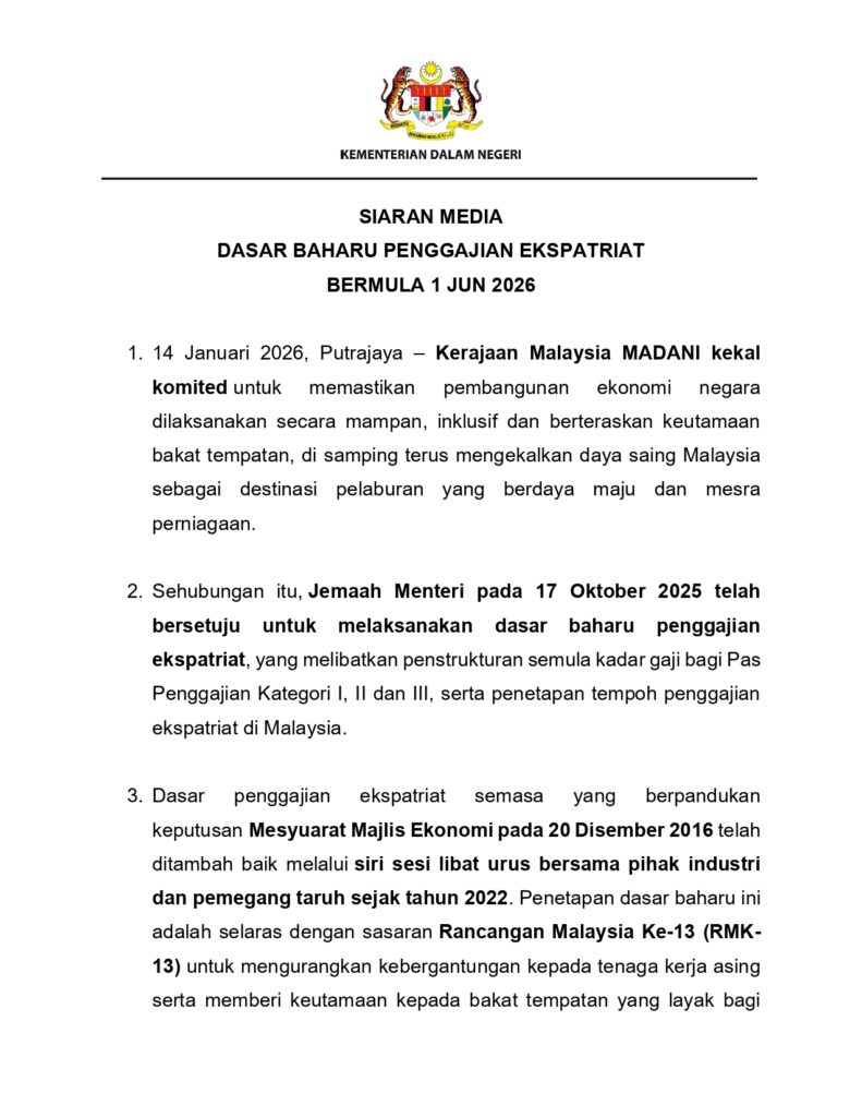 Malaysia’s New Expatriate Salary Policy effective from 1 June 2026