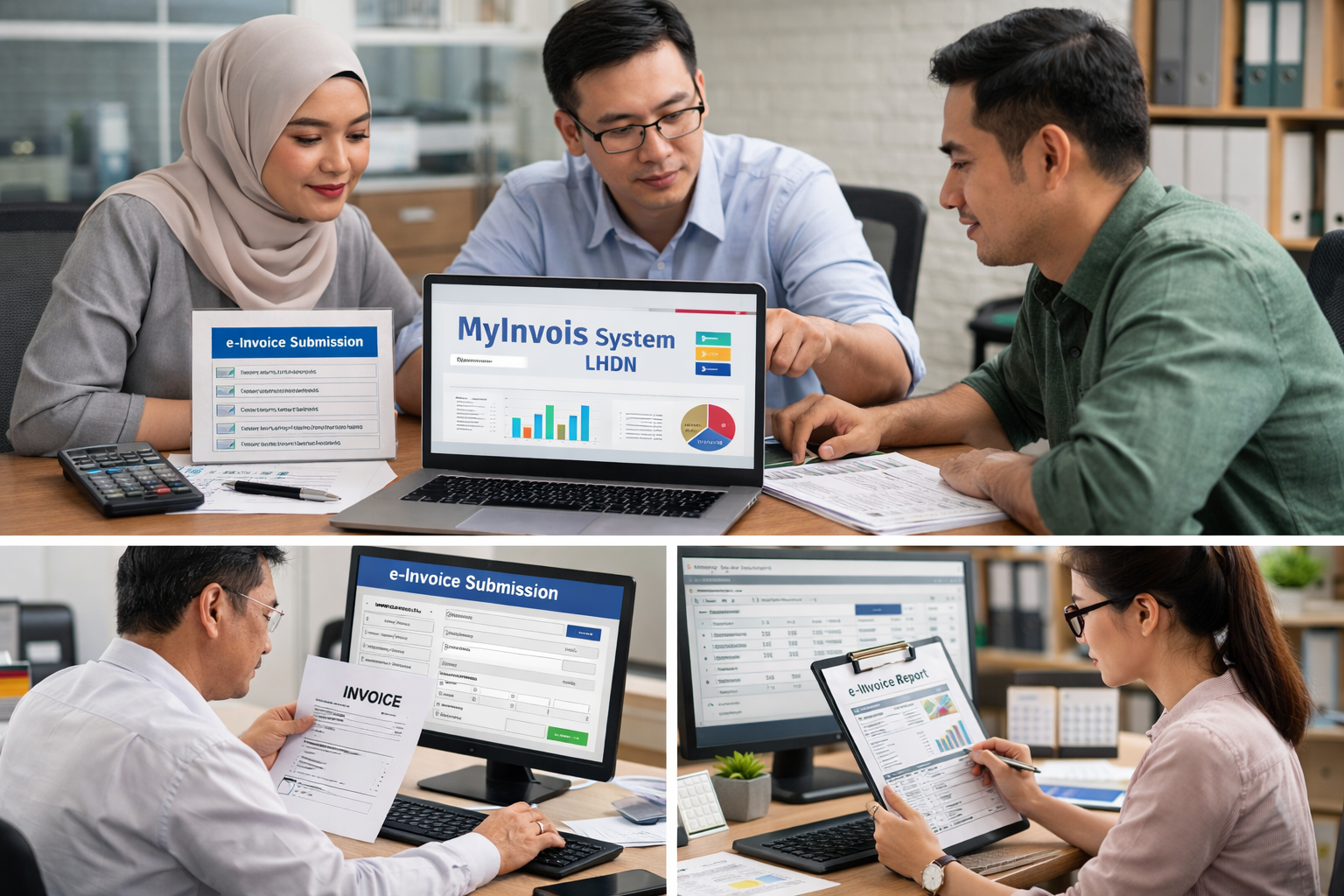 Finance team reviewing e-Invoice Malaysia implementation requirements using MyInvois