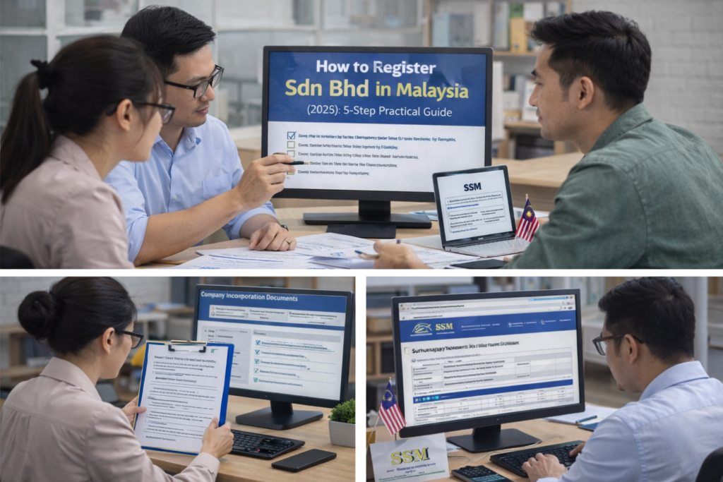 Business founders reviewing Sdn Bhd registration process in Malaysia