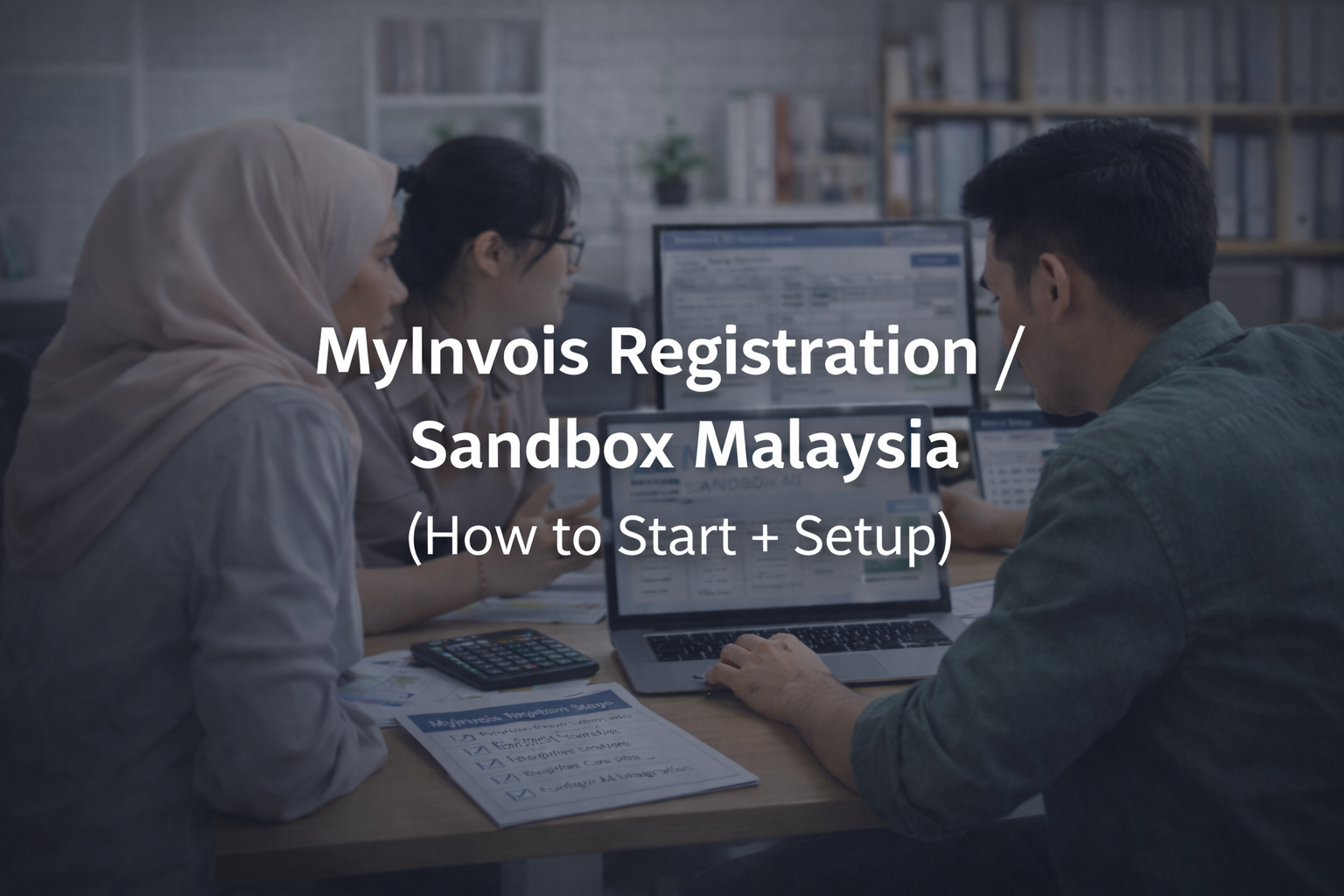 Business team reviewing MyInvois registration steps for e-Invoice Malaysia setup